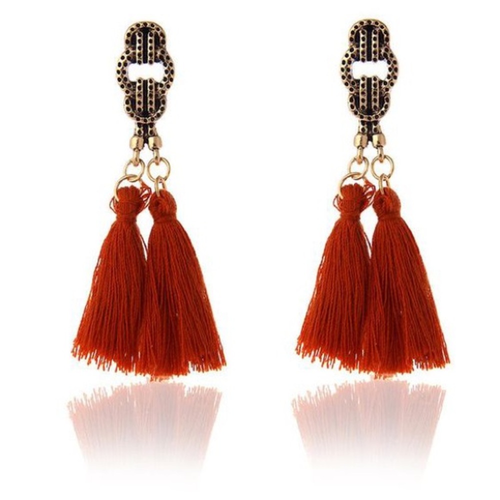 Orange Tassel Drop Statement Earrings
